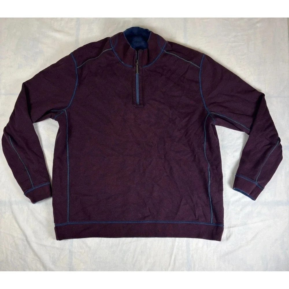 Tommy Bahama 1/4 Zip Reversible Flipshore Mens 2XL Heritage Red Navy Blue